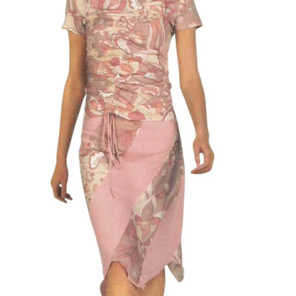 Women's floral print two-piece suit: short sleeve top & asymmetrical skirt - Picture 1 of 6